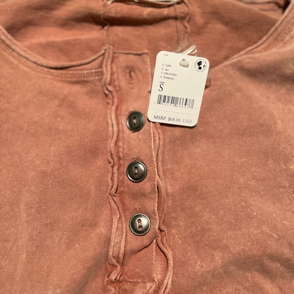 free people distressed color orange long sleeve